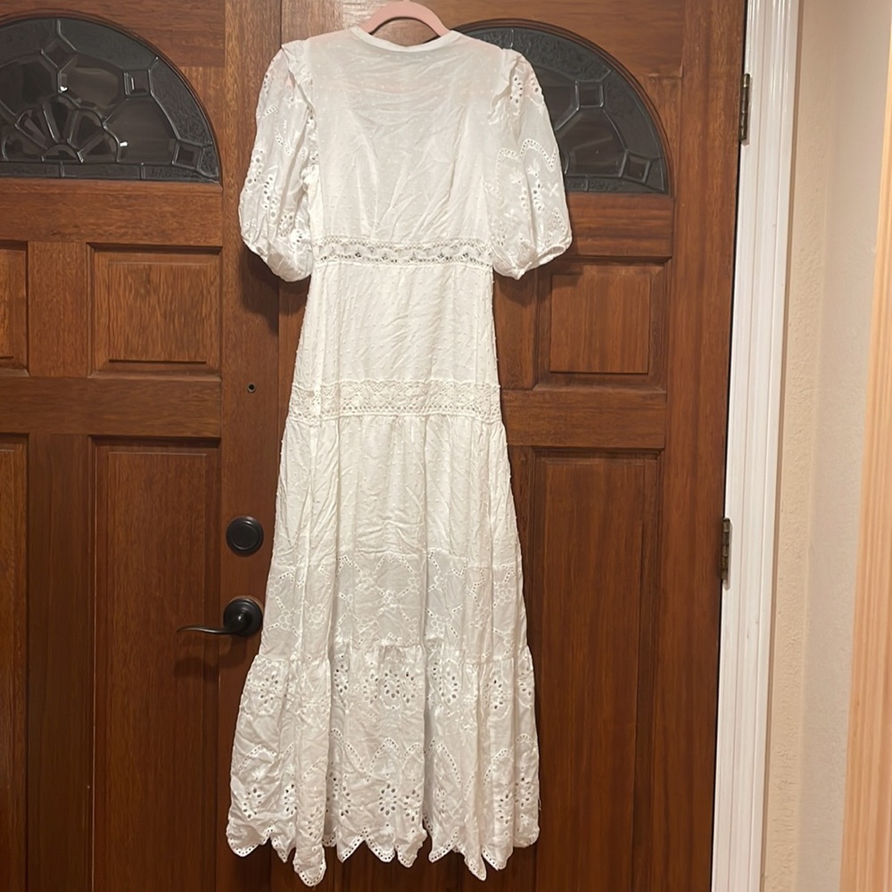 Prairie Tiered Lace Eyelet Maxi Dress Size XS ๐ค๐ง๐ค๐ - Picture 5 of 7